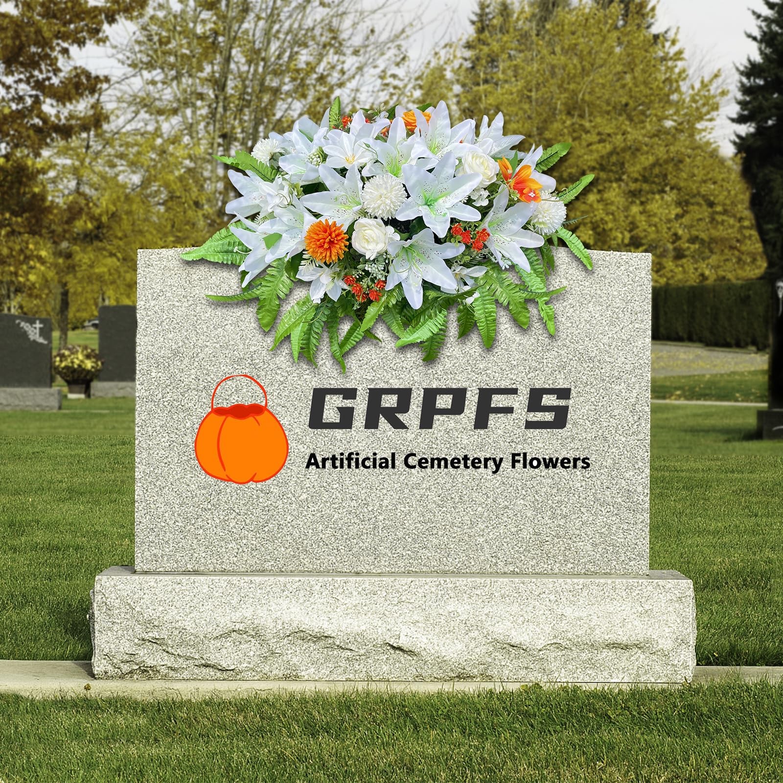 Headstone Flower Saddle, Silks Artificial Cemetery Flowers for Grave-Realisti…