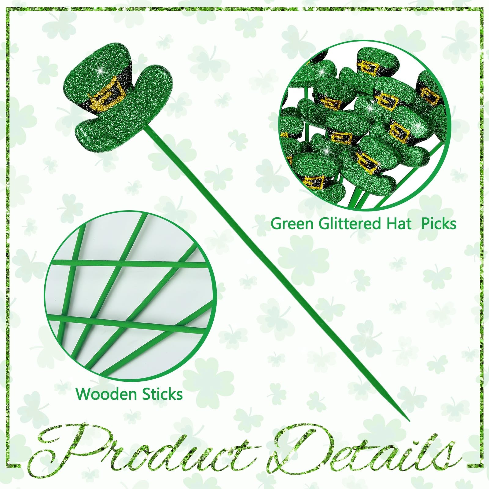 24 Pcs St. Patrick’s Day Glitter Picks Shamrock Leprechaun Hat Picks St Patri…
