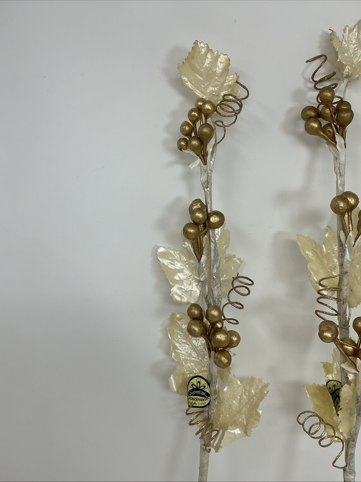 Gold Berry White Leaf Floral Pick 30” Long 3 Picks Christmas Vase Filler NOS