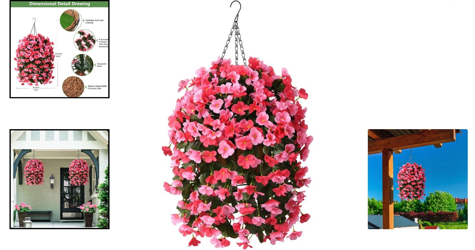 Low Maintenance Hanging Flower Basket – 4 Silk Begonias for Outdoor Elegance
