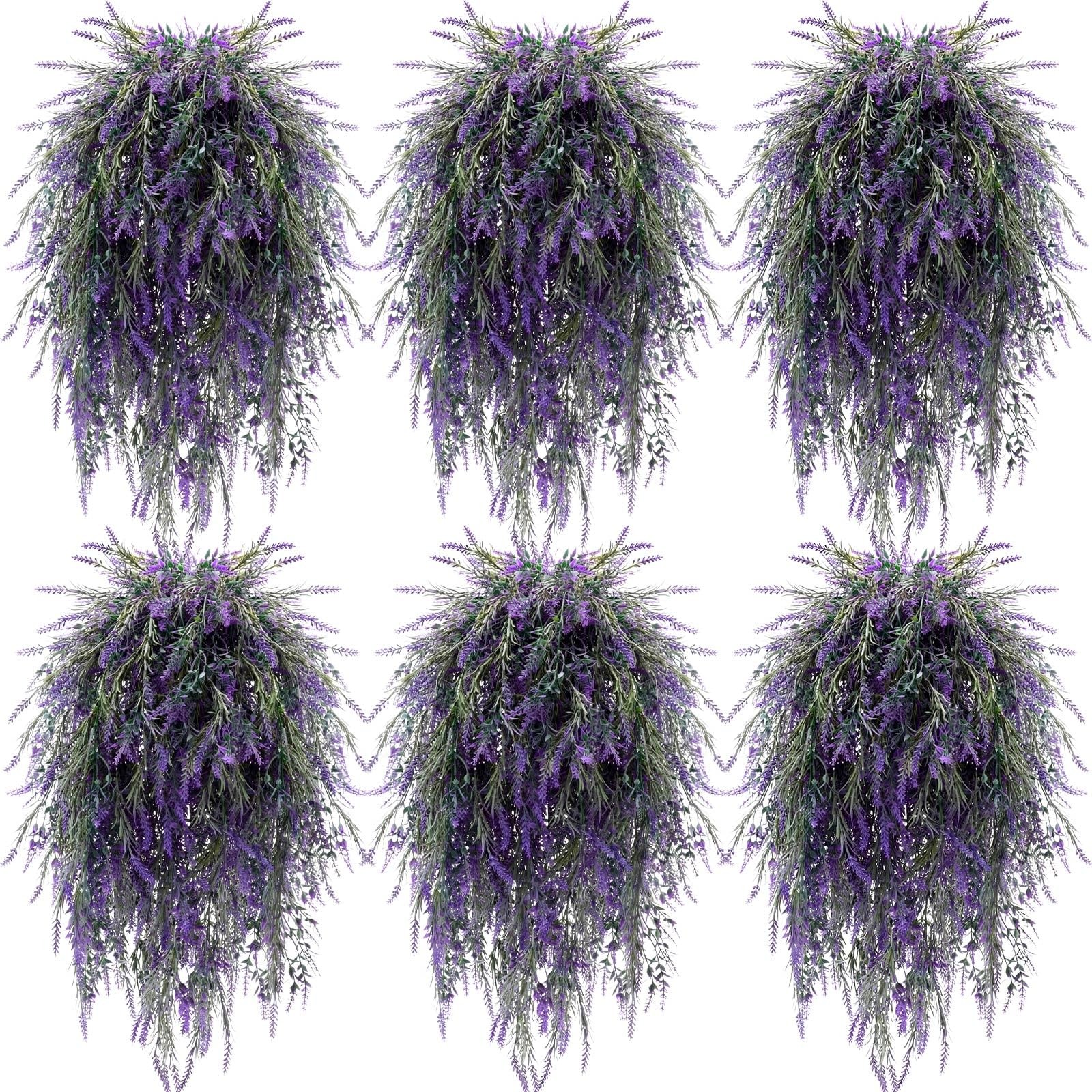 6 Pcs Fake Lavender Hanging Plants 29.5 Inch Large Purple Lavender Artificial…