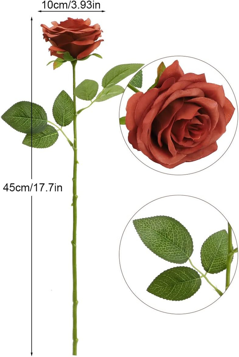 Artificial Rose Flowers Burnt Orange Rose Flowers Silk Flowers 12 Pcs