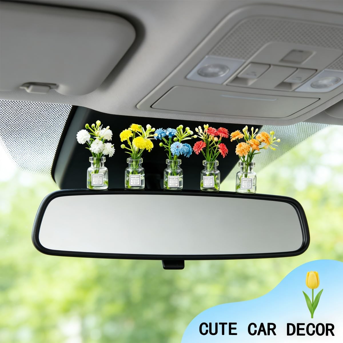 5 PCS Mini Flower Car Dashboard Decorations Cute Auto Interior Ornaments for