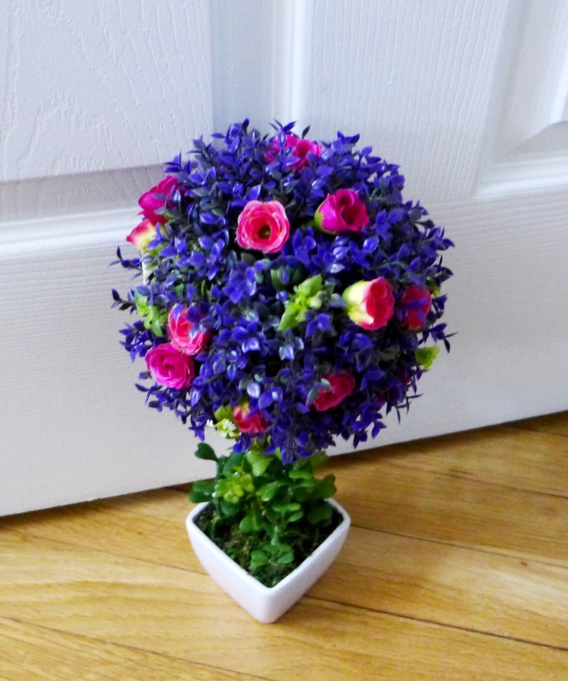 12″ Height Potted Flower Artificial Plastic Plant Dark Purple Grass With Pink