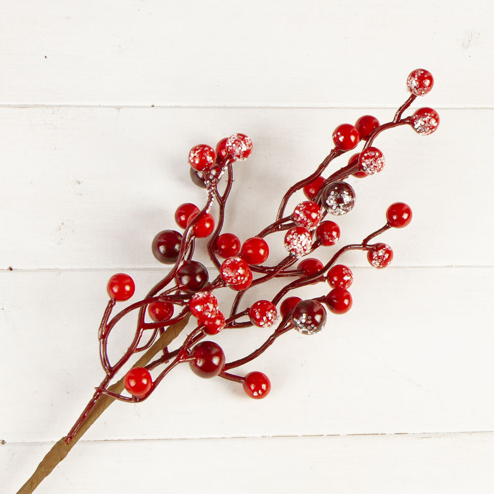 Lot of 12 Frosted Burgundy Artificial Berry 17″ Floral Stems