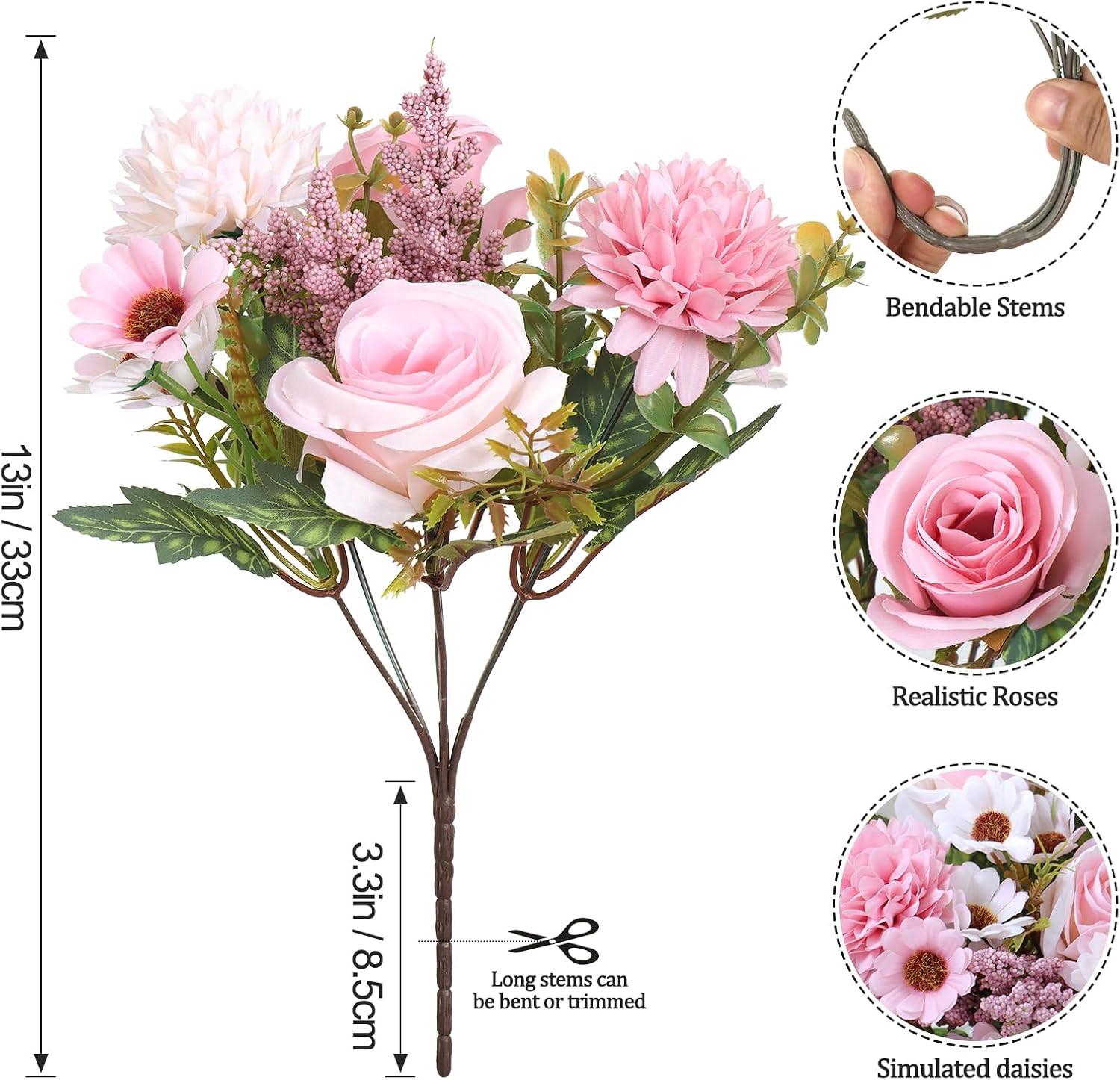 Artificial Flowers Like Real Artificial Bouquet 2 Packs Silk 2PCS Pink