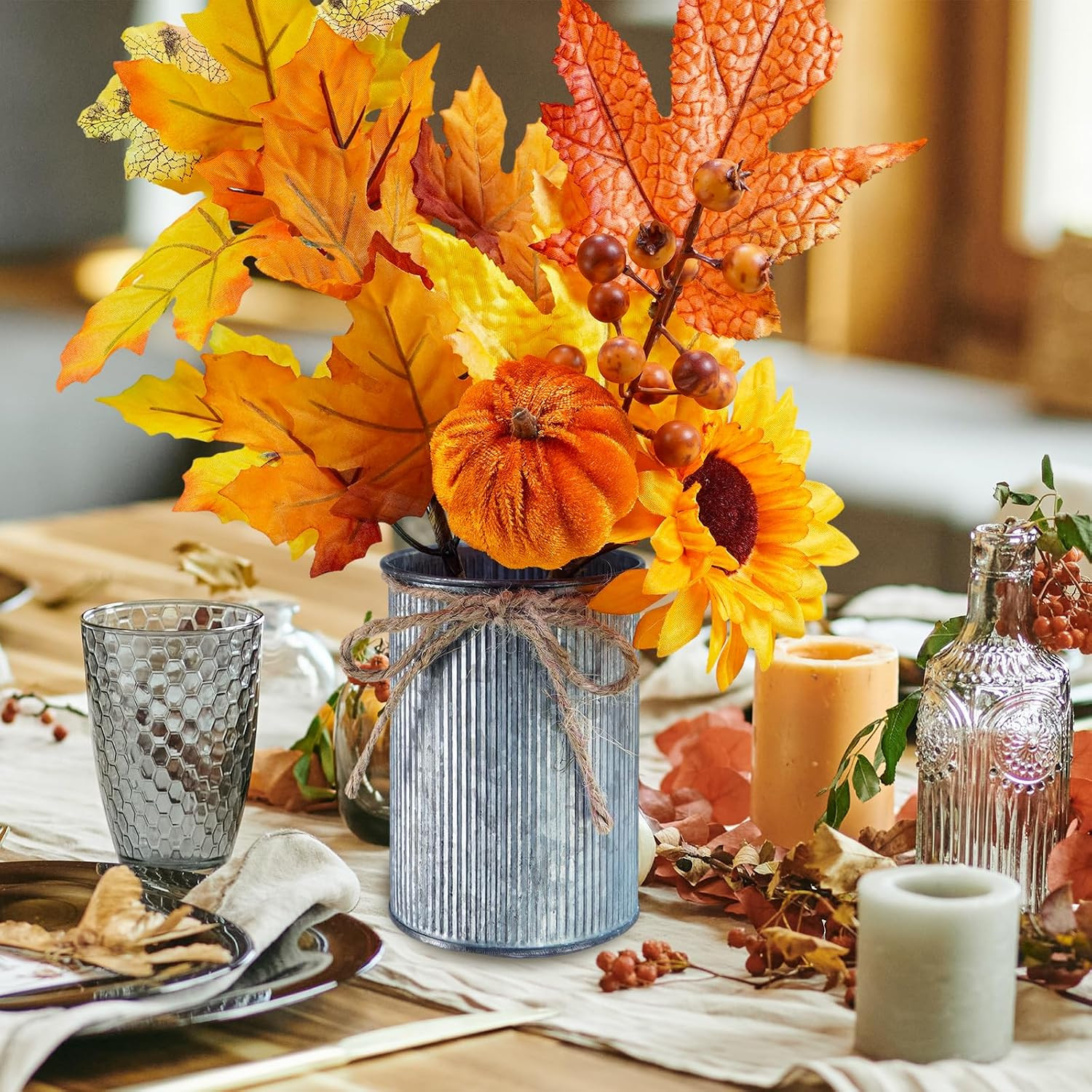 3 Pack Fall Faux Potted Plants Rustic Thanksgiving Floral Arrangements