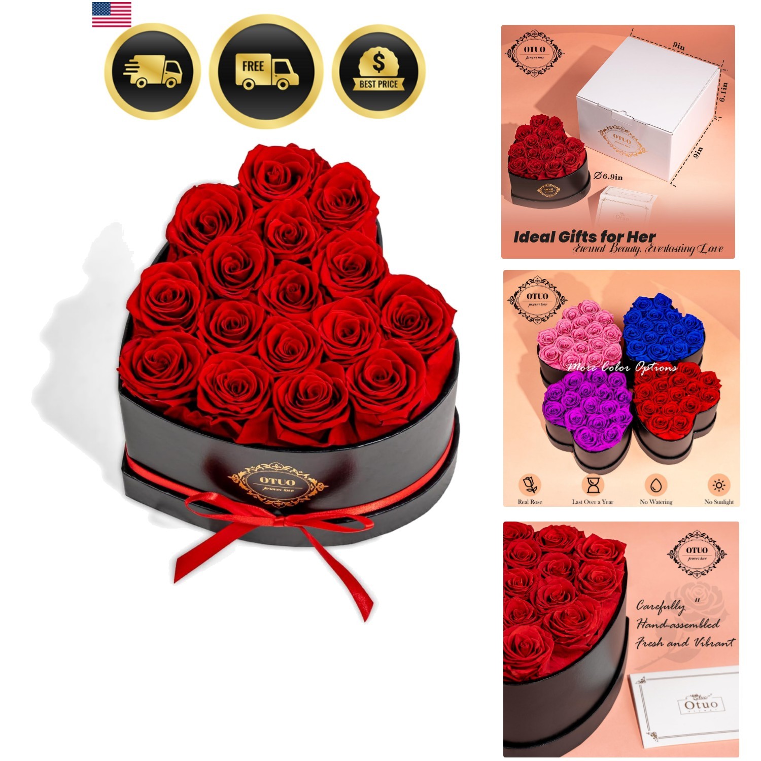 16 Preserved Roses in Heart-Shaped Box, Flowers for Delivery Prime Last up 2 …