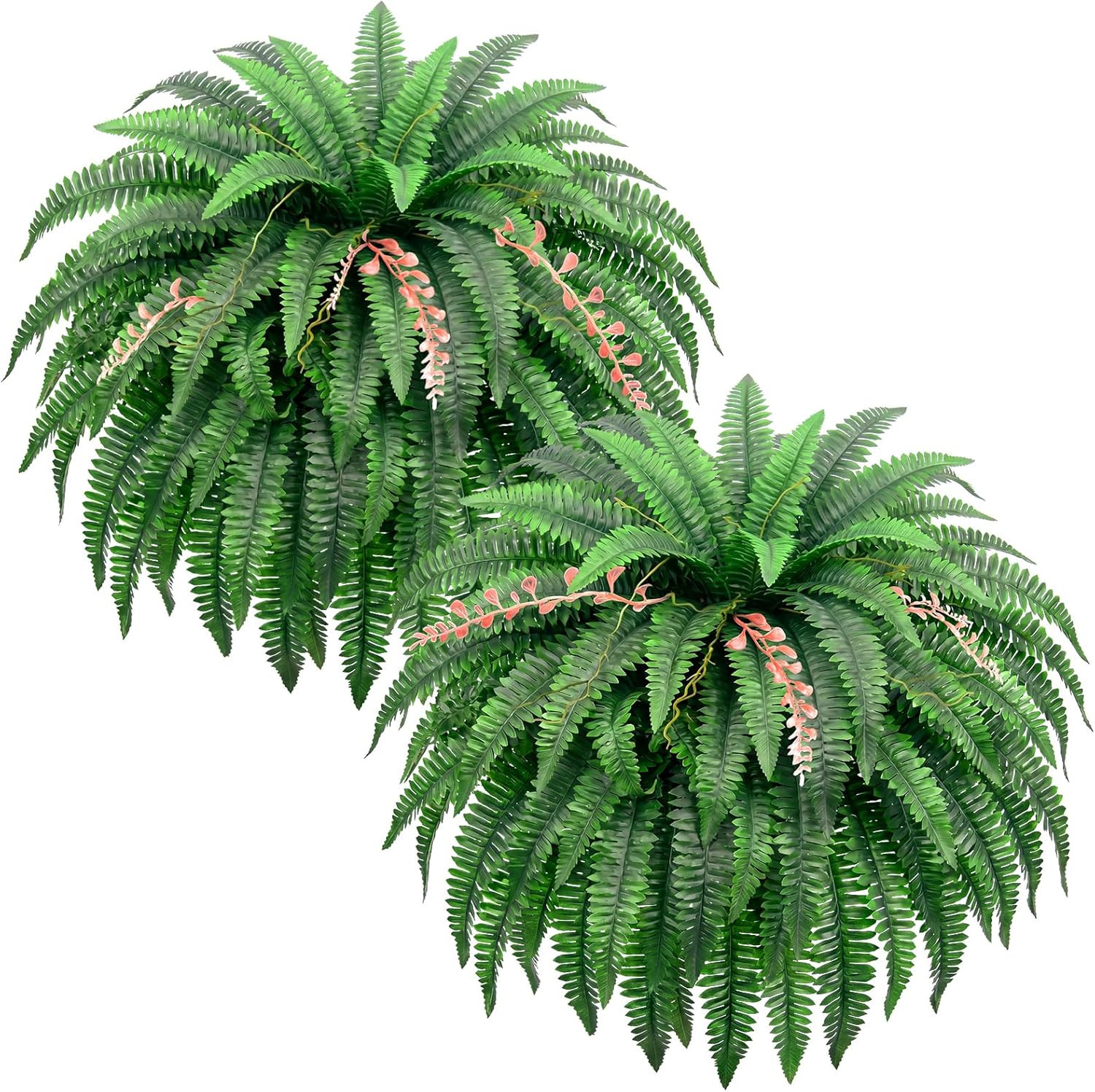 2PCS 48″/128Leaves Artificial Boston Fern Bush, Large Artificial Ferns for Outdo