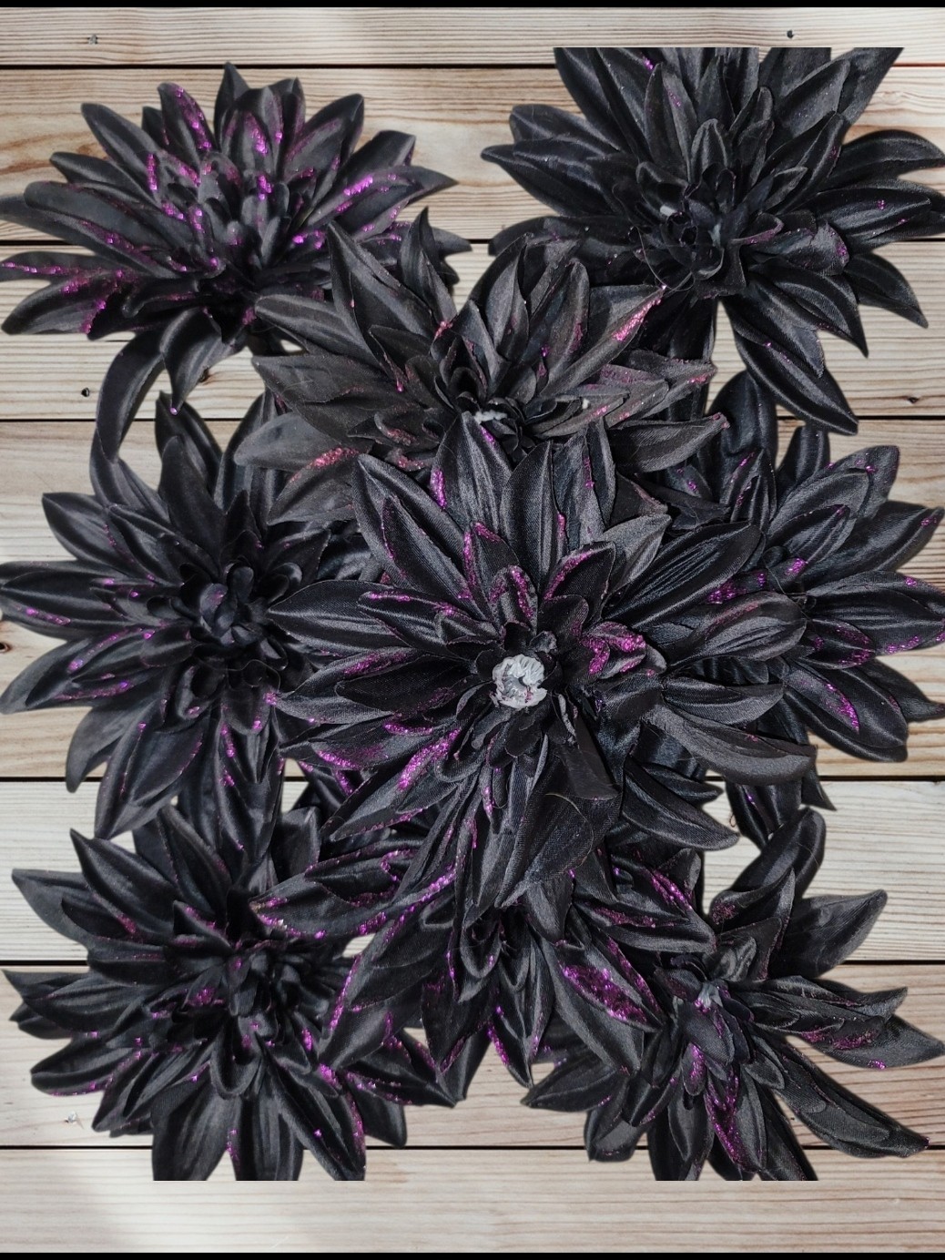 Lot of 9 – Fabric DAHLIA Flowers with Clips – For Crafting – Decoration – 5 Inch