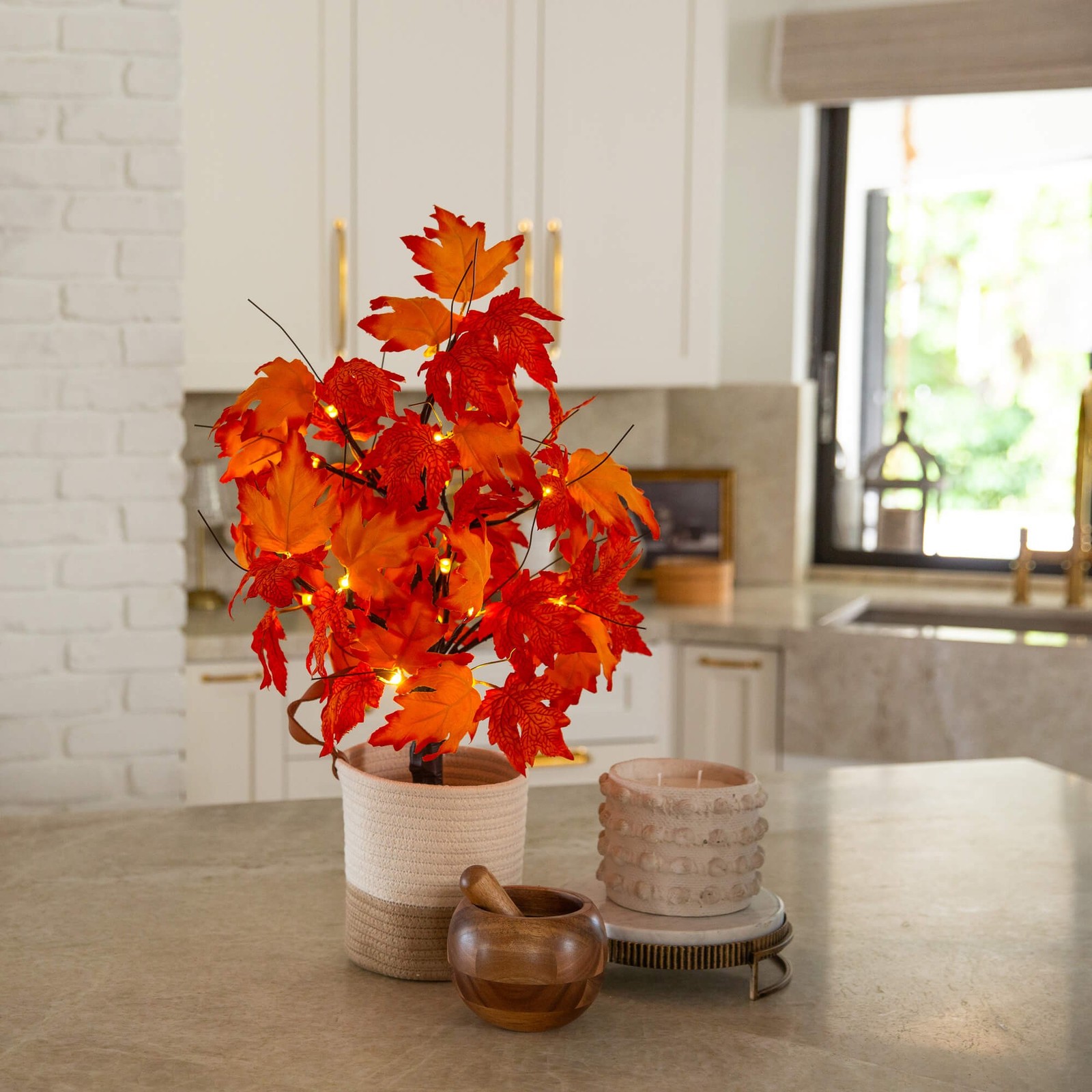 Nearly Natural 2ft Pre-Lit Bright Autumn Maple Fall Tree w/ 24 Warm White LED