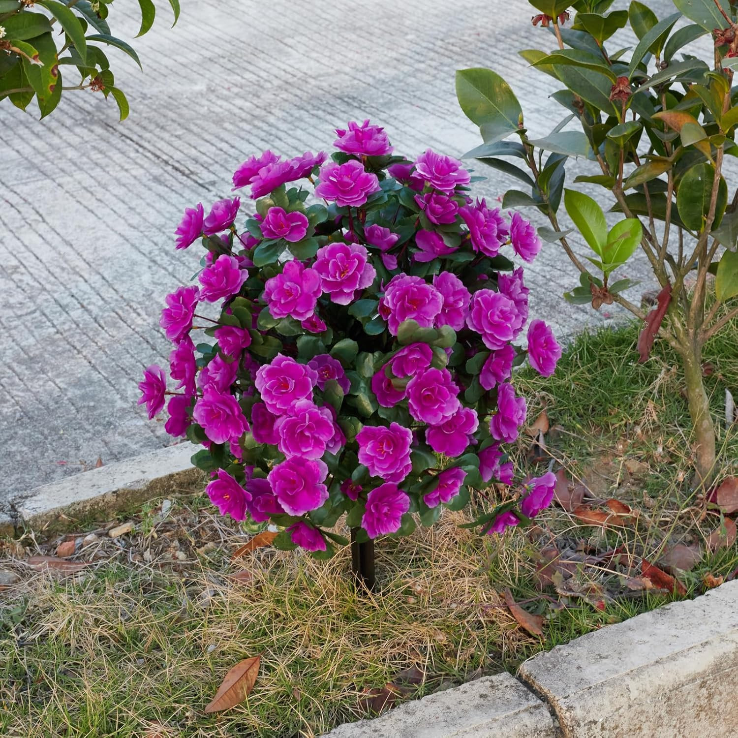 Faux Silk Azalea Ball Bush with Ground Spike 15 Inch Outdoor Decor