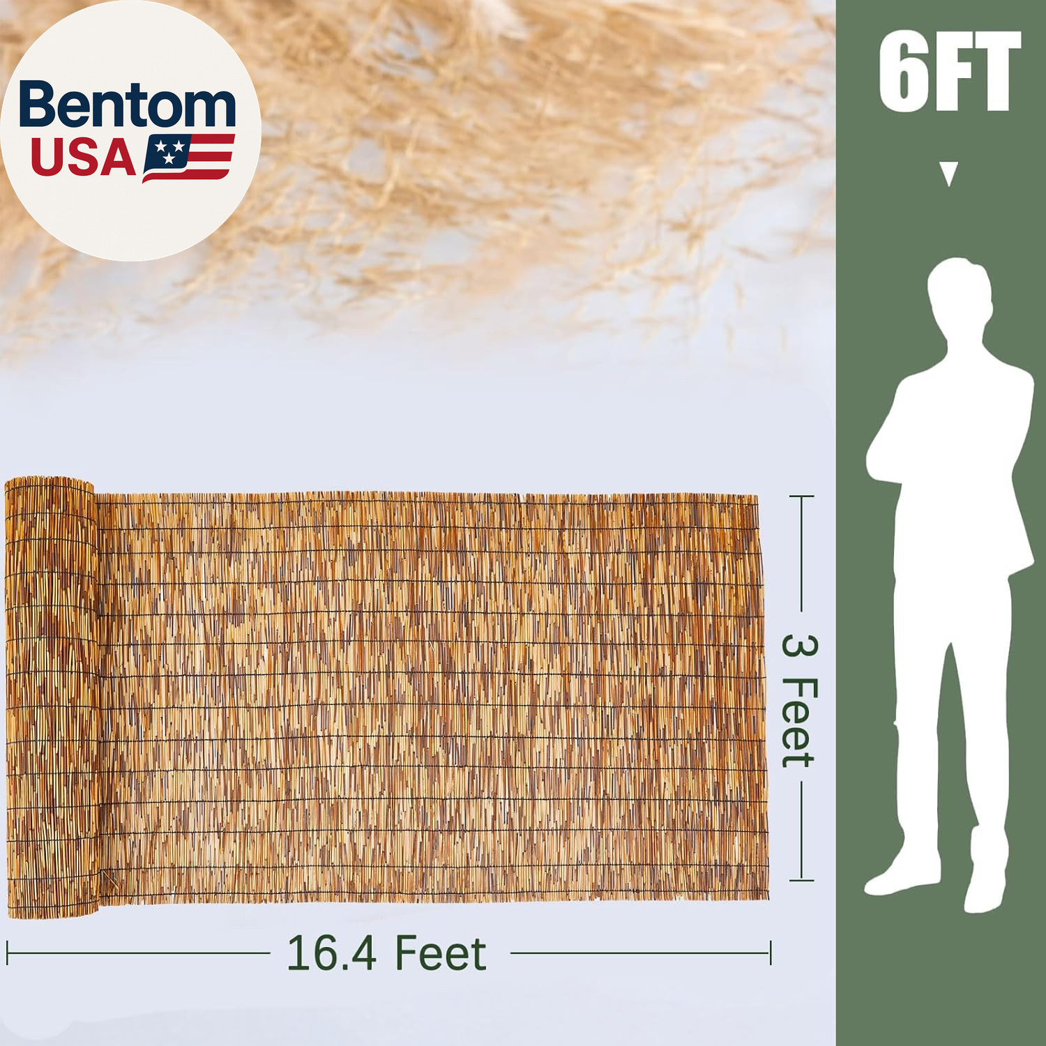 3 Pcs 3 X 16.4 Ft Reed Fence Roll, 85% Shade Bamboo Privacy Screen, Natural Deco
