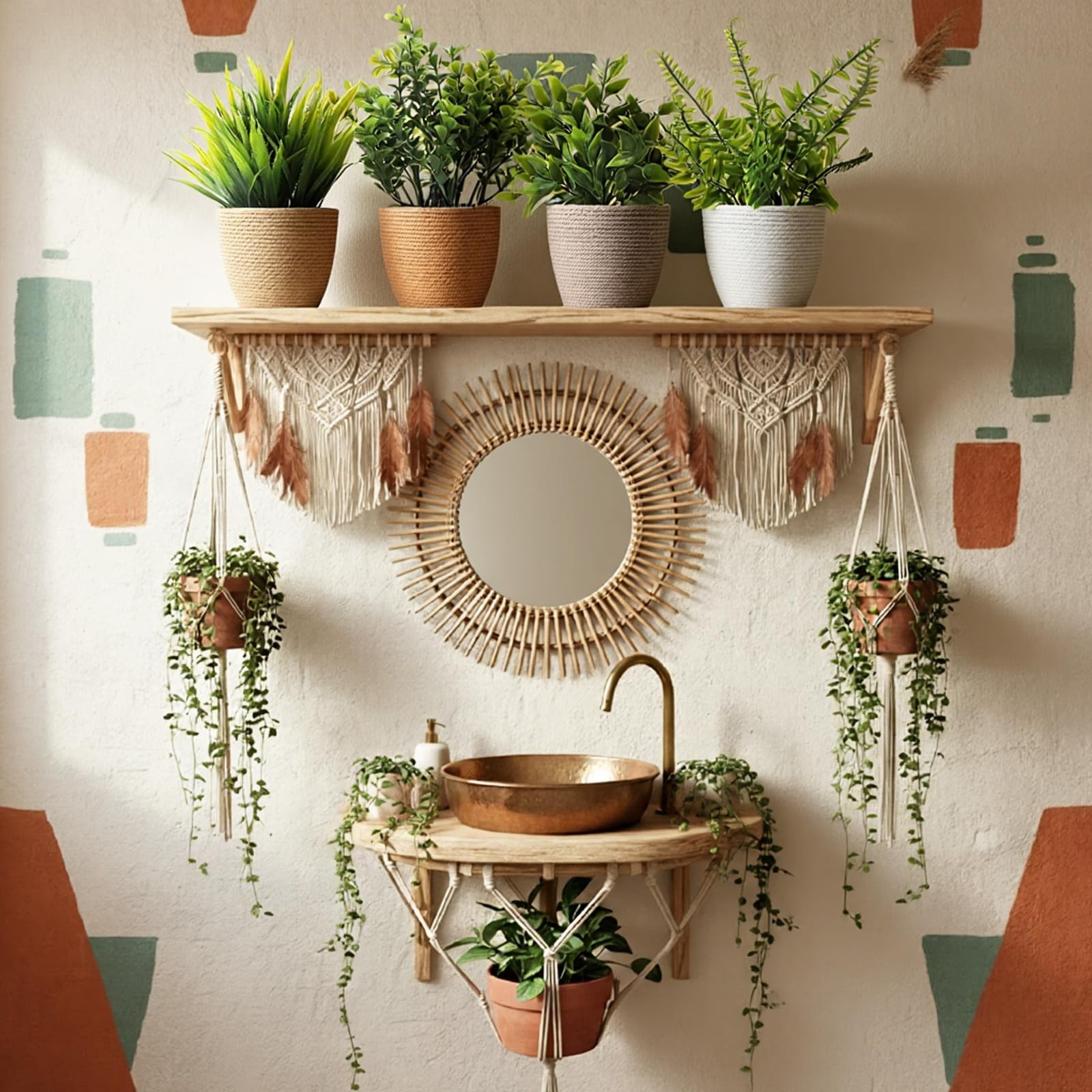 4 Pcs Boho Woven Artificial Plants, 8.7″ Small Faux Eucalyptus in Woven Plant…