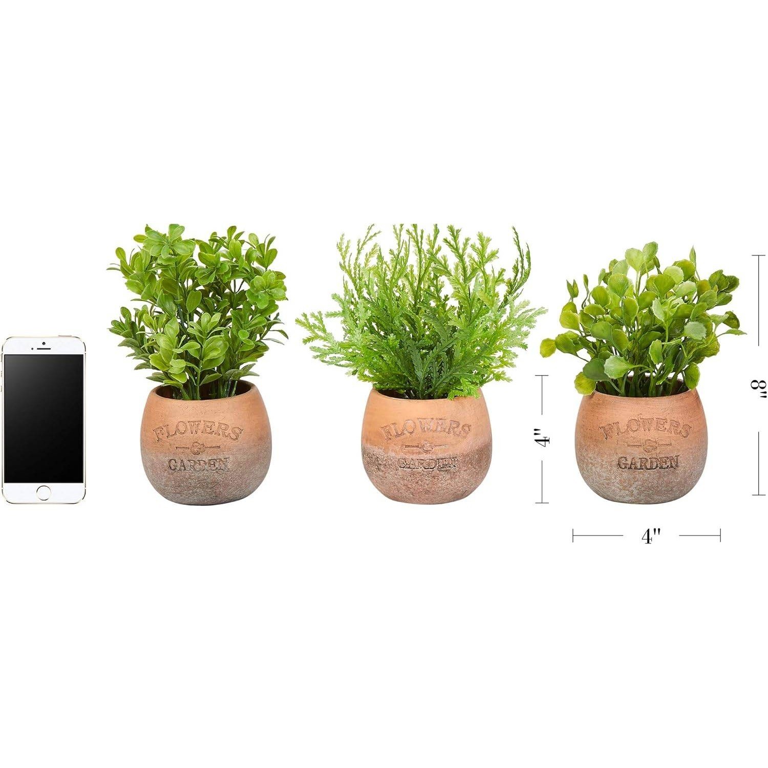 Pure Garden Set of 3 Artificial 8 inch Greenery Plants in Flowers Garden Pots