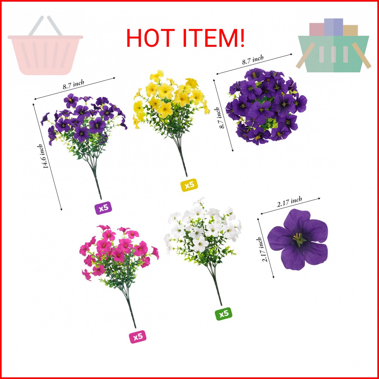 Besteek 20 Bundles Artificial Petunias Flowers for Outdoors, Faux Silk Flowers U