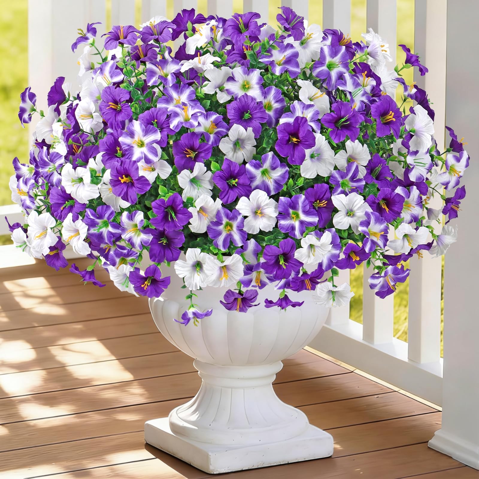 Artificial Flowers for Outdoor Decoration, 12PCS Faux White Purple Petunias S…