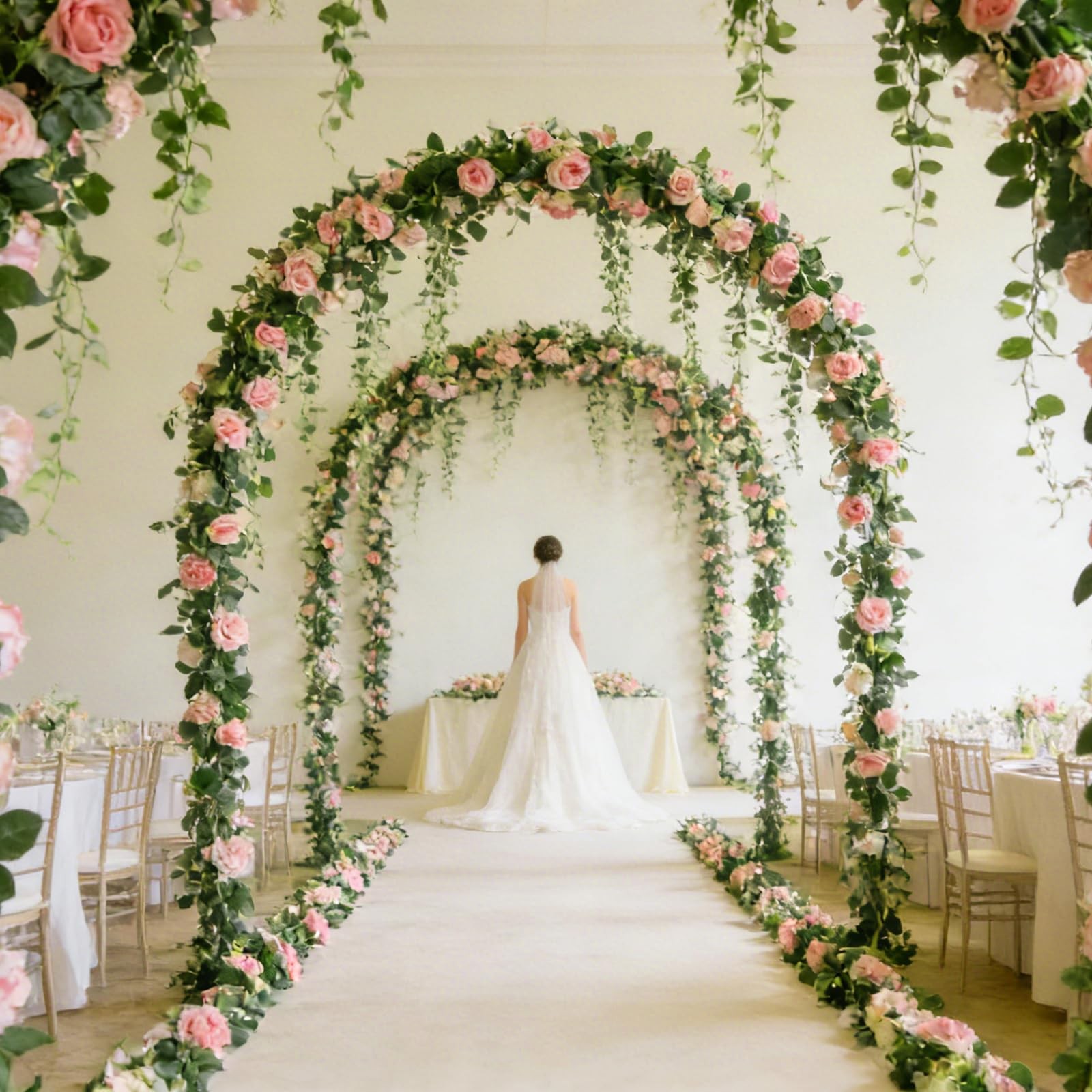 Artificial Rose Flowers Garland 6.56ft Pink Rose Vines, Hanging Rose Fake Flo…