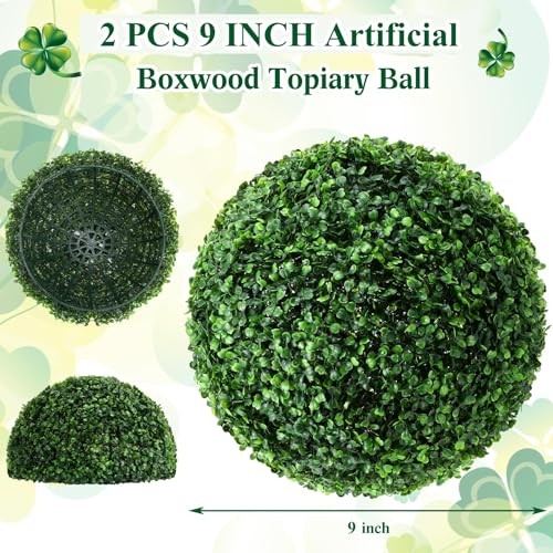 Artificial Plant Topiary Ball 4 Layers Garden Spheres Boxwood 9 Inches 2 Green