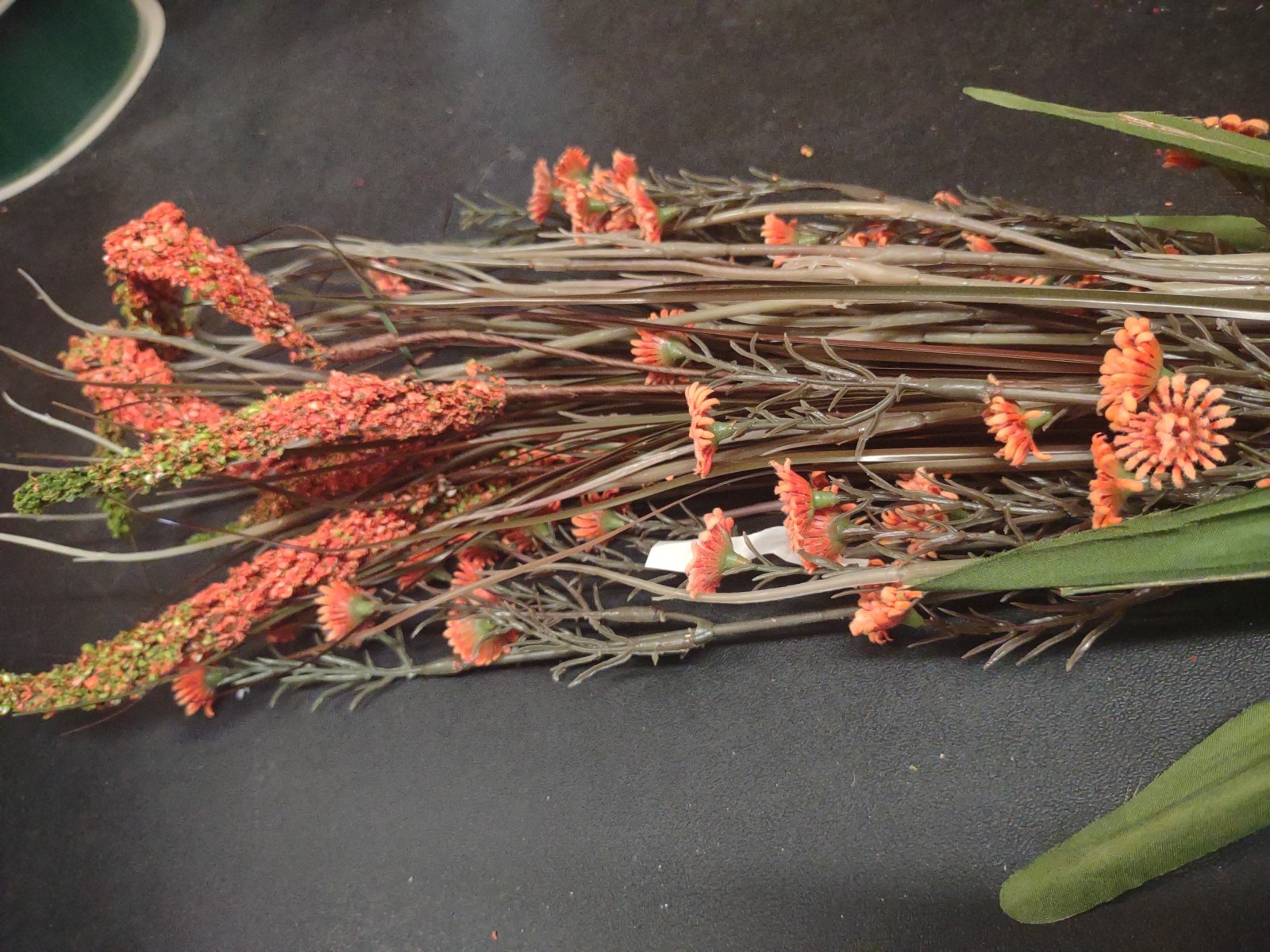 Vintage 22″ Plastic/Silk Bush, Swamp Lily Grass Plant Arrangement, Fall Orange