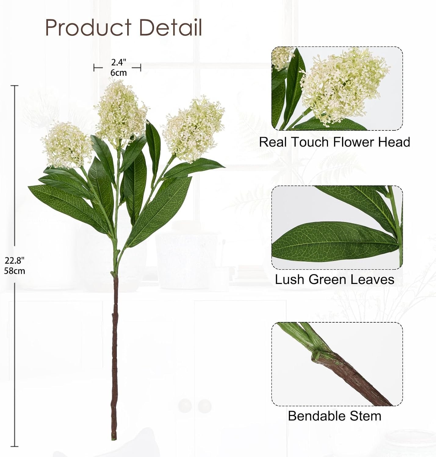 3PCS Artificial Flowers Faux Skimmia Spray with Leaves 22.8 Inch Long Stem Fake
