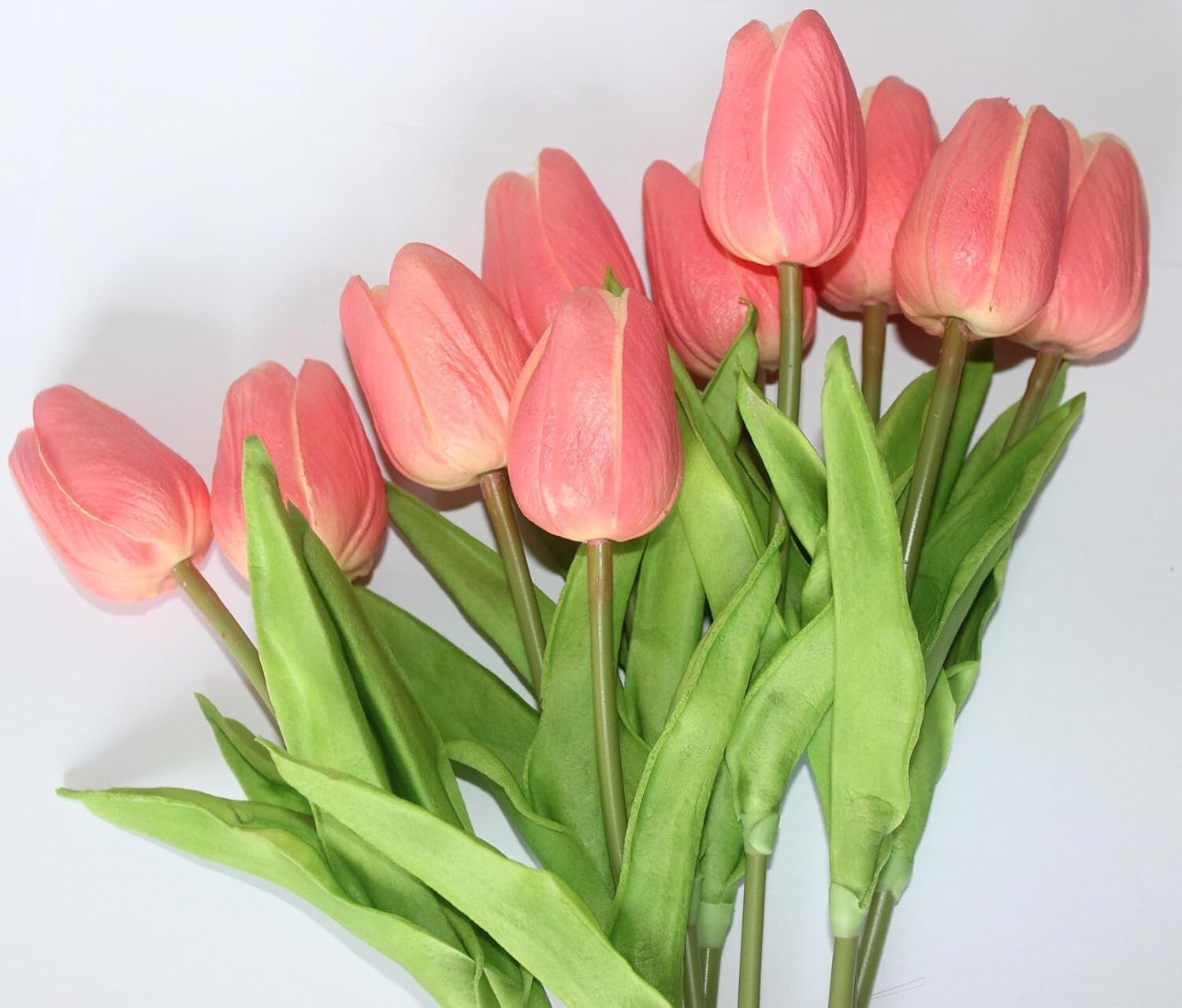 10-Heads Artificial Flowers PU Mini Real Touch Tulip Bouquets (Gradient Coral)