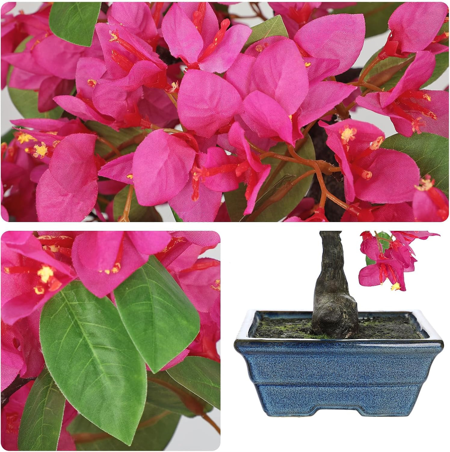 Pink Faux Bougainvillea Tree in Blue Pot – 18.5″ Tropical Silk Plant Decor