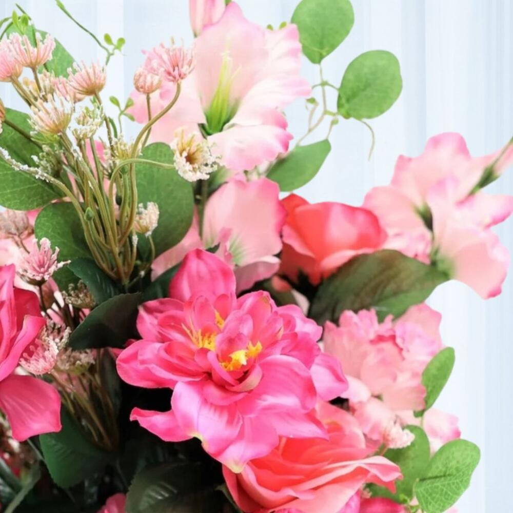 28″ Two Toned Pink Artificial Peony, Rose & Gladiola Double Floral Bush
