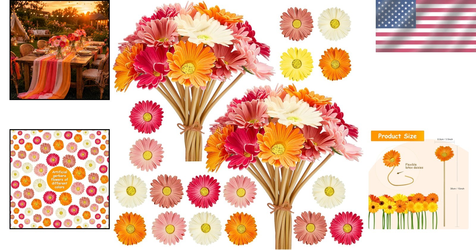 36-Pcs Artificial Gerbera Daisies, Pink & Orange Bouquet