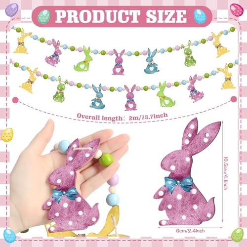 1 Set Easter Mantle Garland 6.56 ft Wood Easter Beads Banner Colorful Bunny