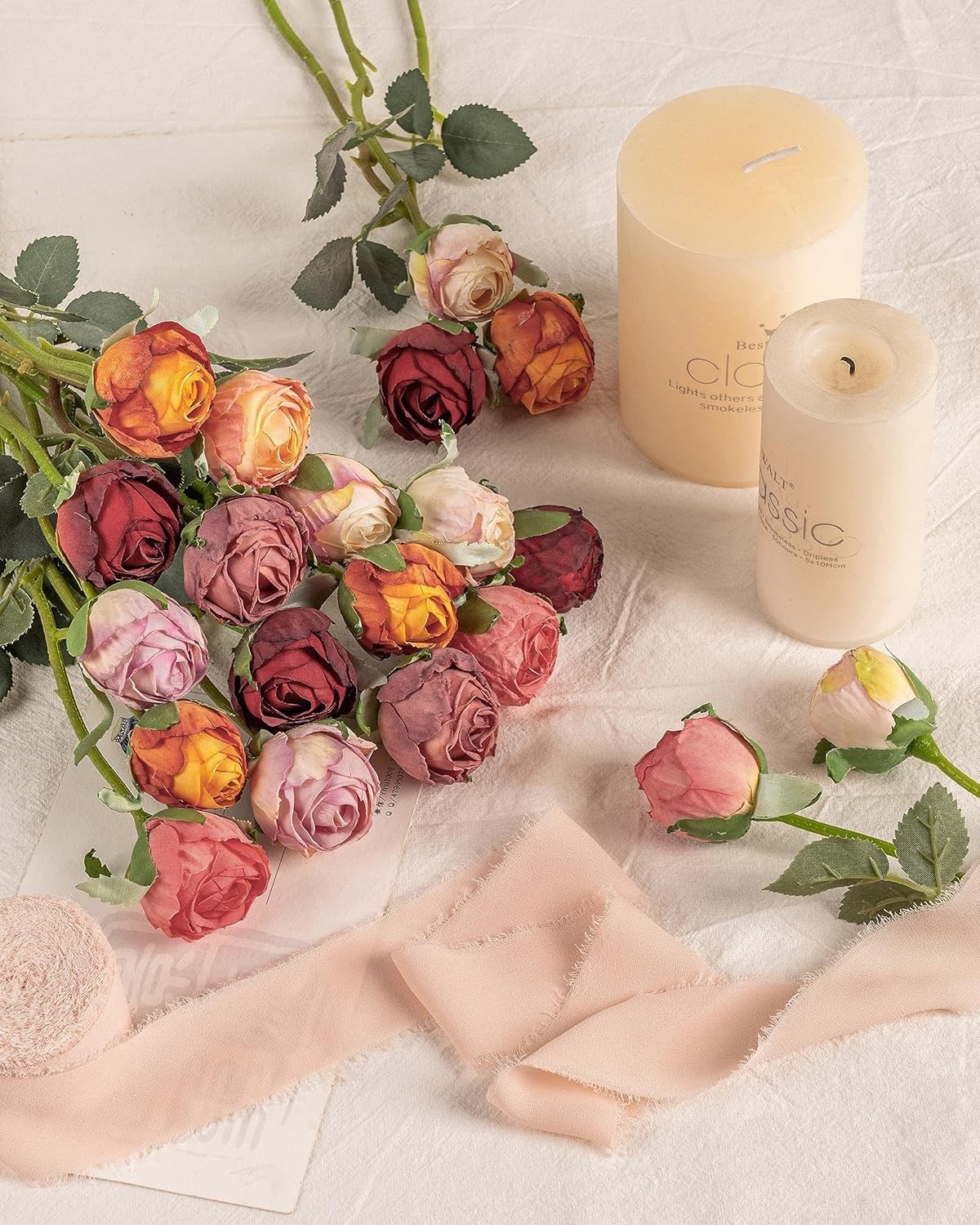 24pcs Artificial Vintage Roses Silk Mini Rose with Stem Fake Rose Bouquets fo…