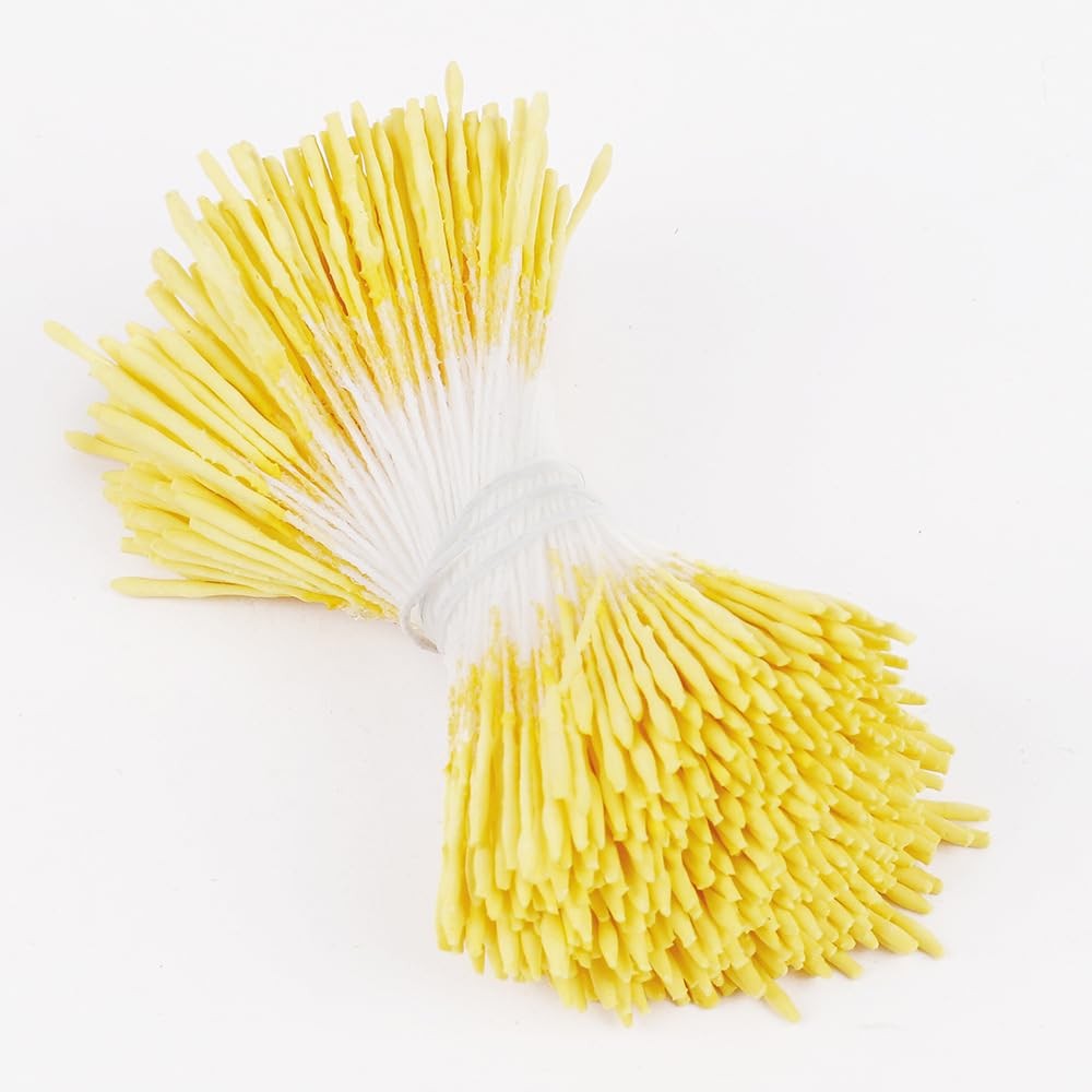 400 PCS Yellow Long Flower Stamen Double Heads 1mm Artificial Pistil Craft
