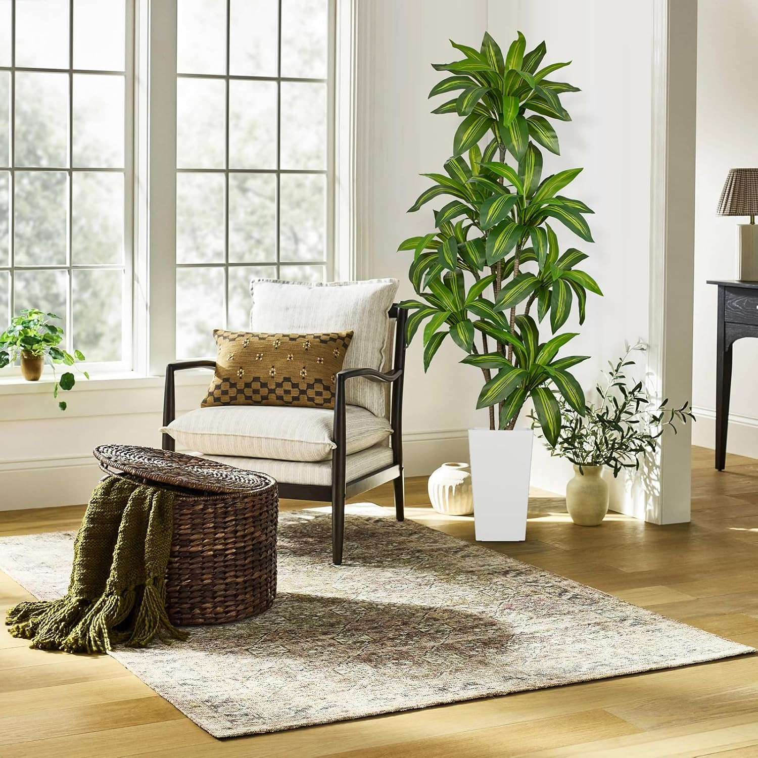 6FT Lifelike Artificial Dracaena Tree in White Pot for Home & Office Décor
