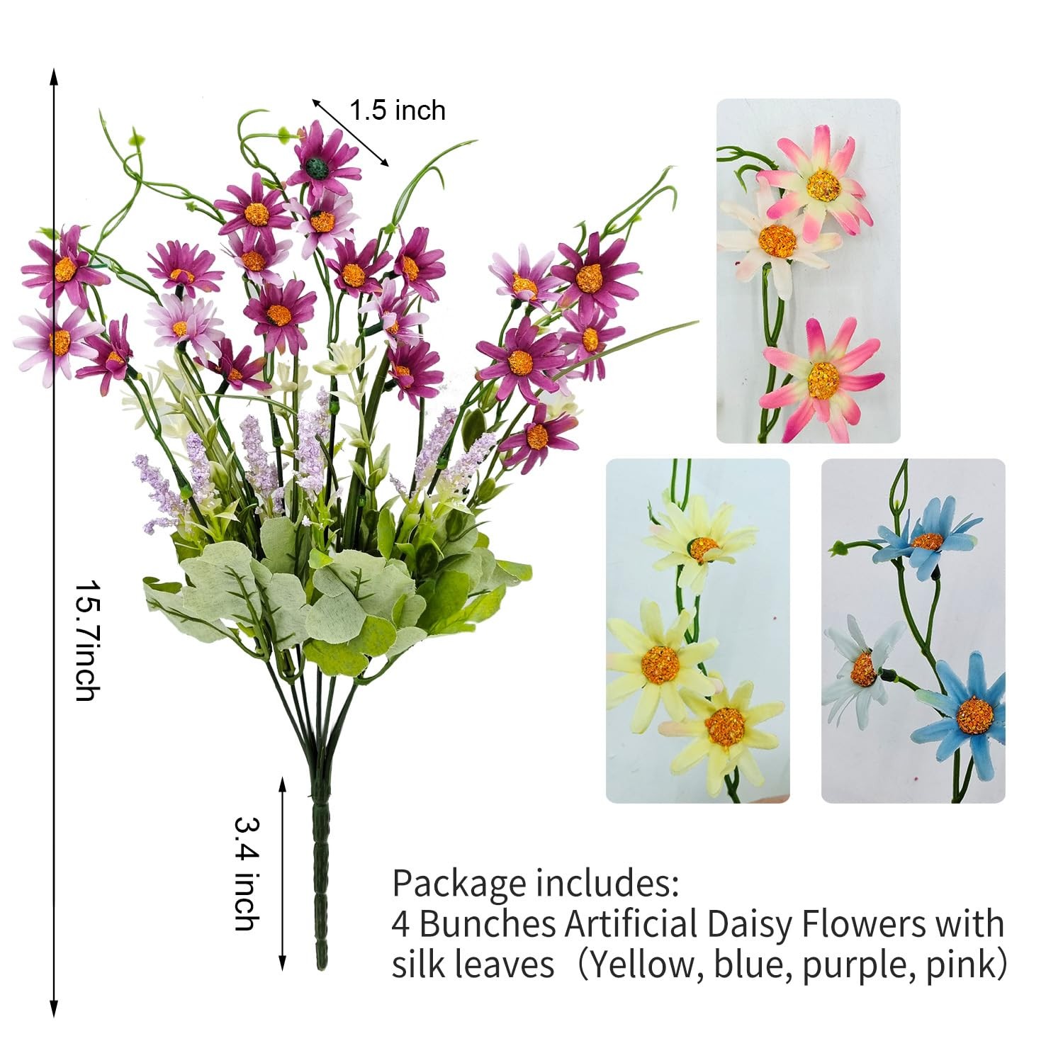 Silk Artificial Daisy Flowers Fake Floral Bulk UV Resistant Wildflowers Bouqu…