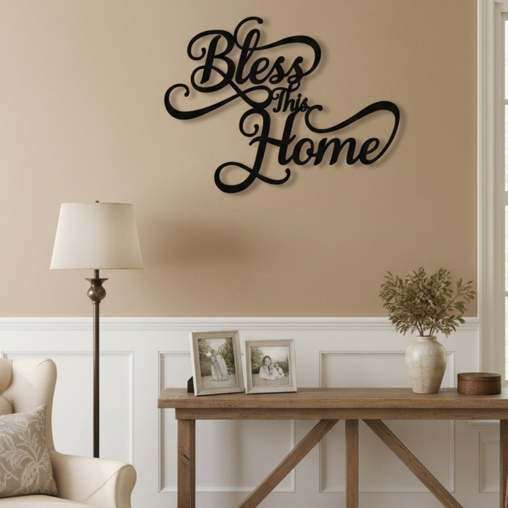 “Bless This Home” Metal Wall Art – Rustproof Farmhouse Housewarming Home Decor