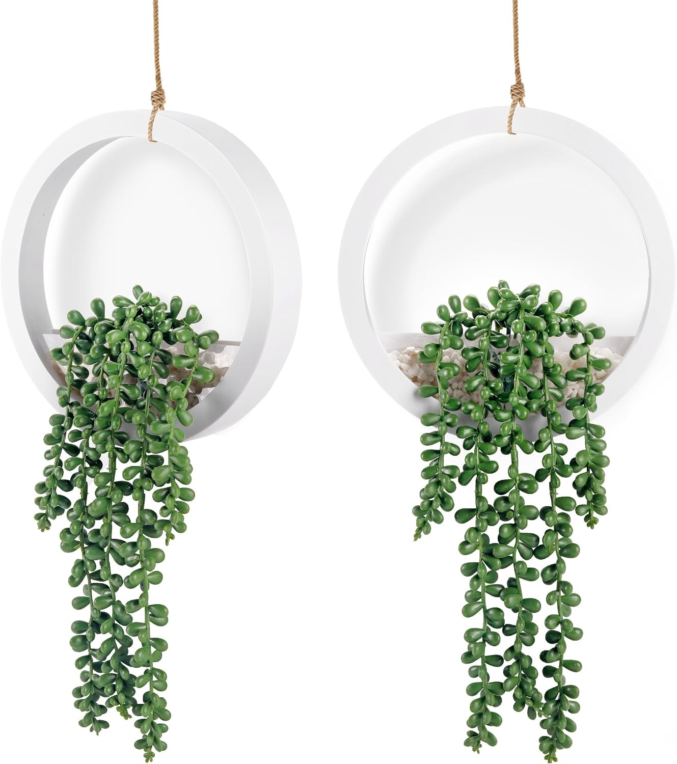2 Pack Hanging Artificial Succulents in Black Pots Boho Farmhouse Wall Decor