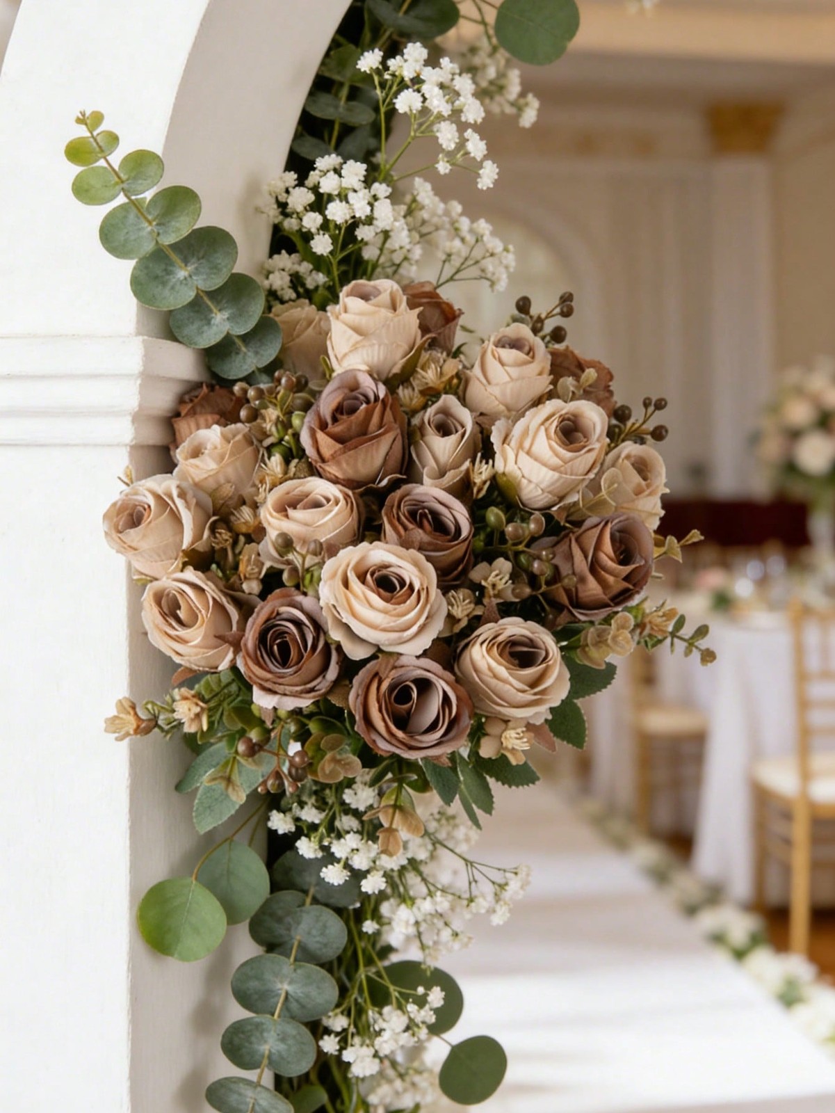 Brown Artificial Silk Rose Bouquet 3 Pieces For Wedding Home Decor