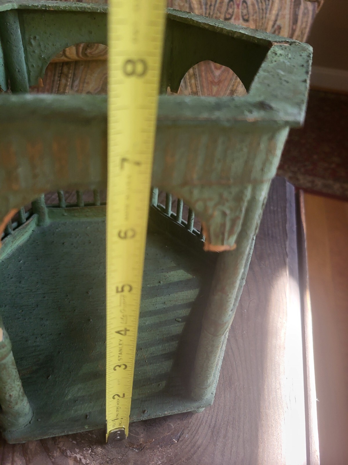 Vintage Decorative Gazebo Style Wooden Green Paper Mache Garden Decor Patina 15″