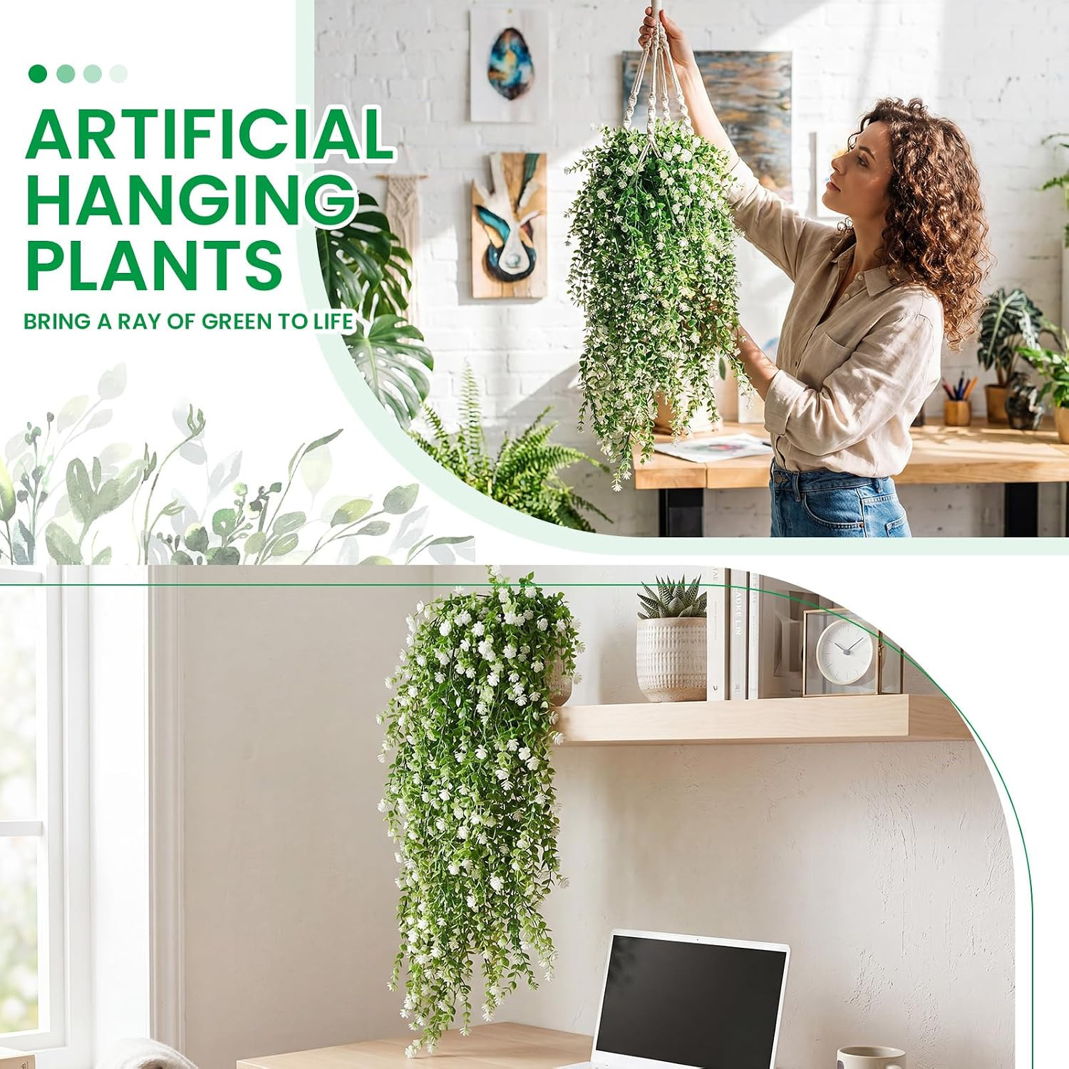 28 Pcs Artificial Hanging Plants 32 Inch Plastic Fern Vine Fake Greenery Plant F