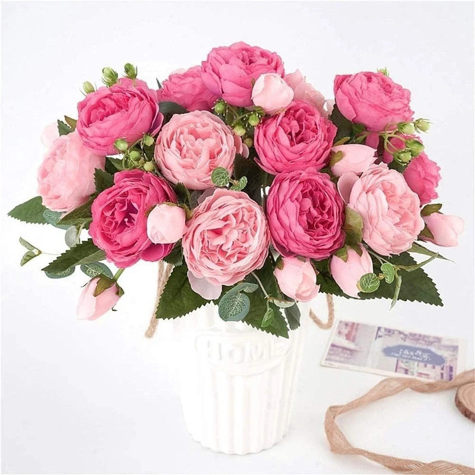 4 Bundles 36 Heads Rose Peony Fake Artificial Flowers Bouquet For Wedding Decor