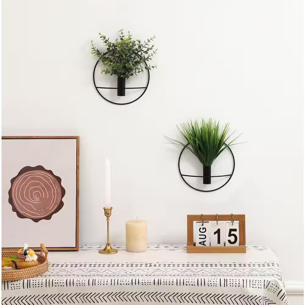 11 In. Green Artificial Grass, Wall Decor Metal Vase Decoration Holder, , Fake W