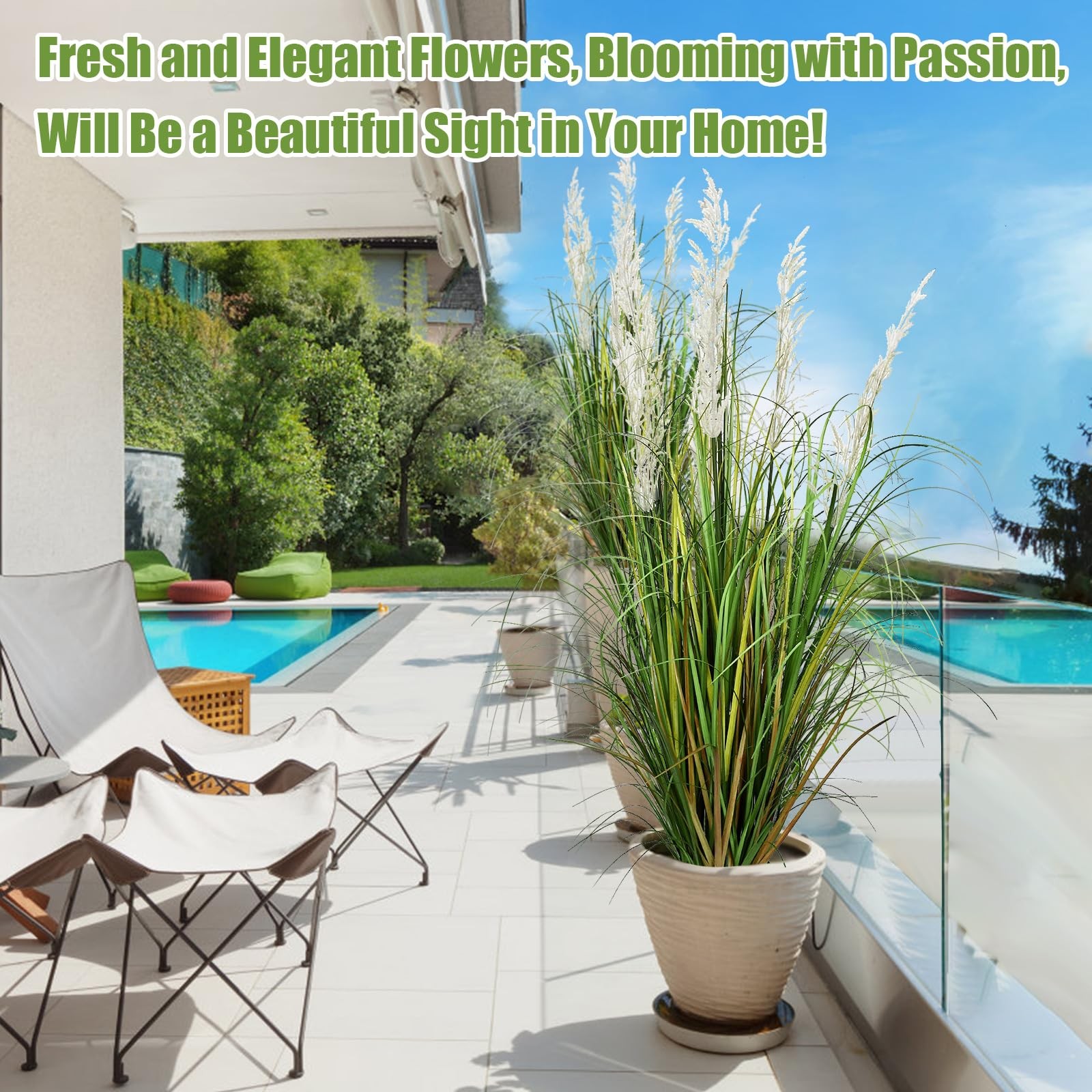 HTVSHEE 47in Tall Artificial Pampas Grass, 2-Pack Fake Plants for Indoor Outd…