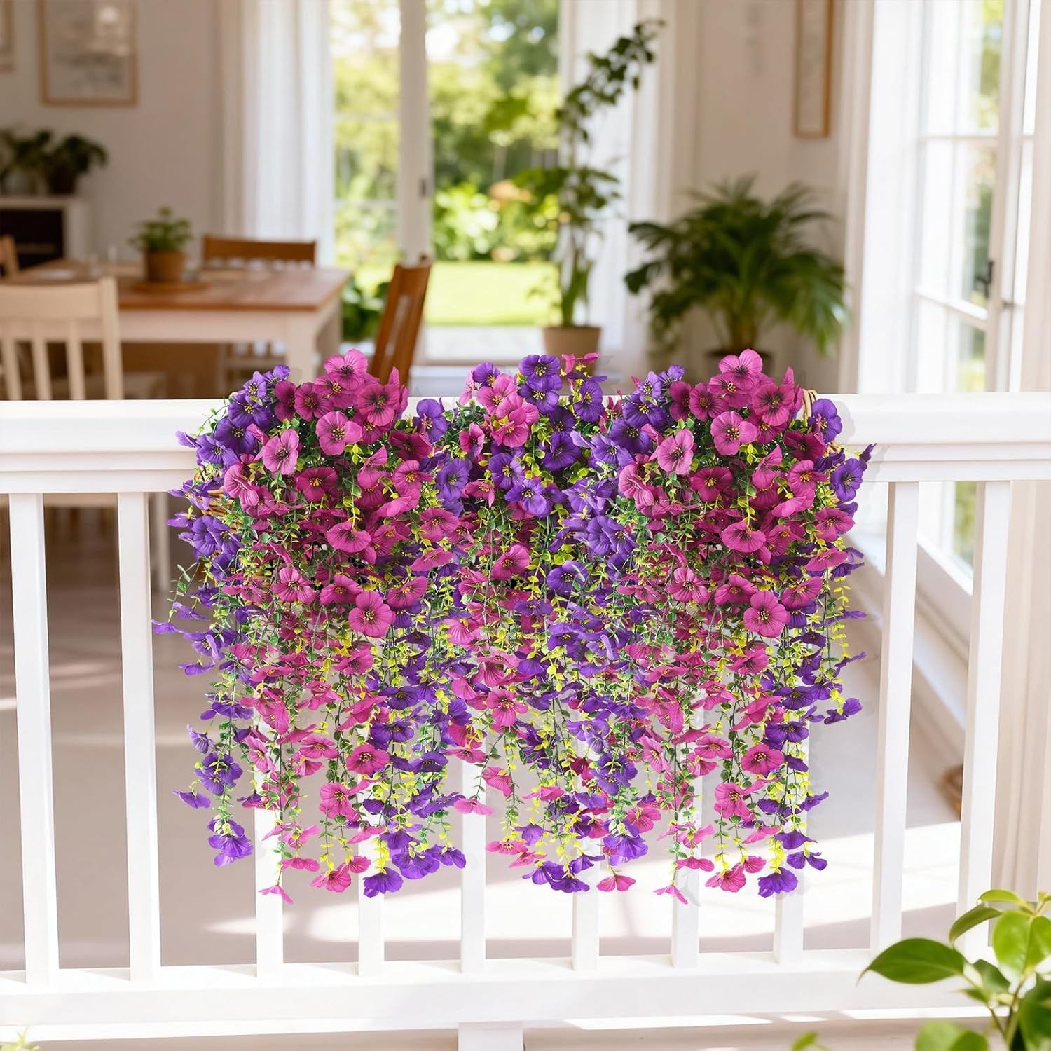Fake Artificial Flowers for Outdoors, 4 Pcs Faux Hanging Pansy Flowers Spring…