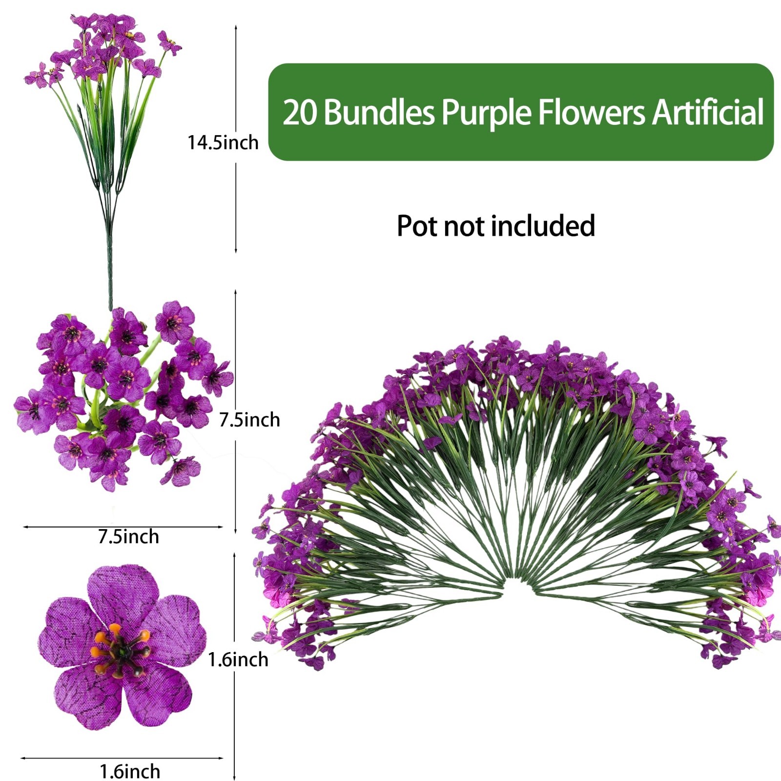 20 Bundles UV Resistant Artificial Flowers – Realistic Faux Silk Plants for Outd