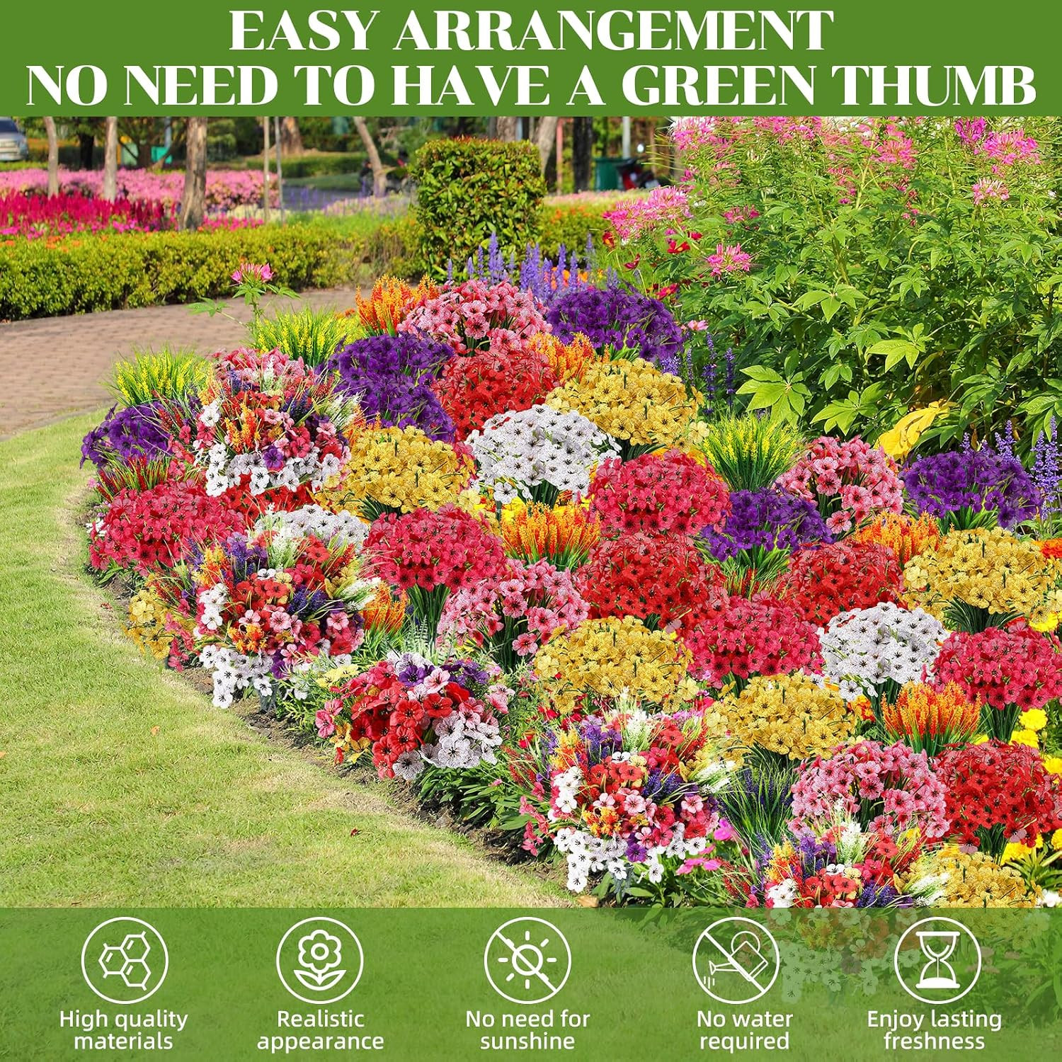 UV Resistant 48 Bundles Artificial Flowers for Indoor & Outdoor Decor