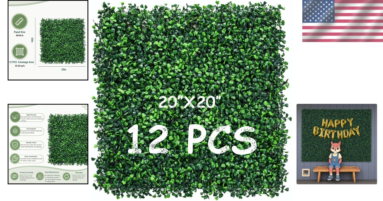 Elegant UV-Resistant Boxwood Panels – 12 Pack Greenery for Photography & Decor