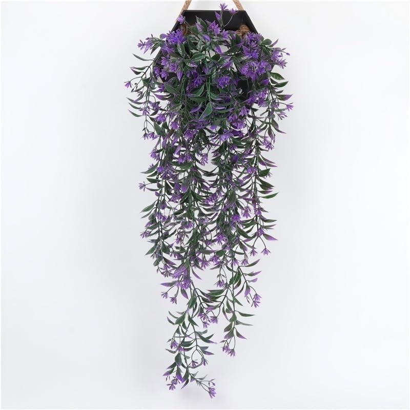 2 Pack Artificial Hanging Plants Fake Purple Flower Vines UV Resistant Faux T…