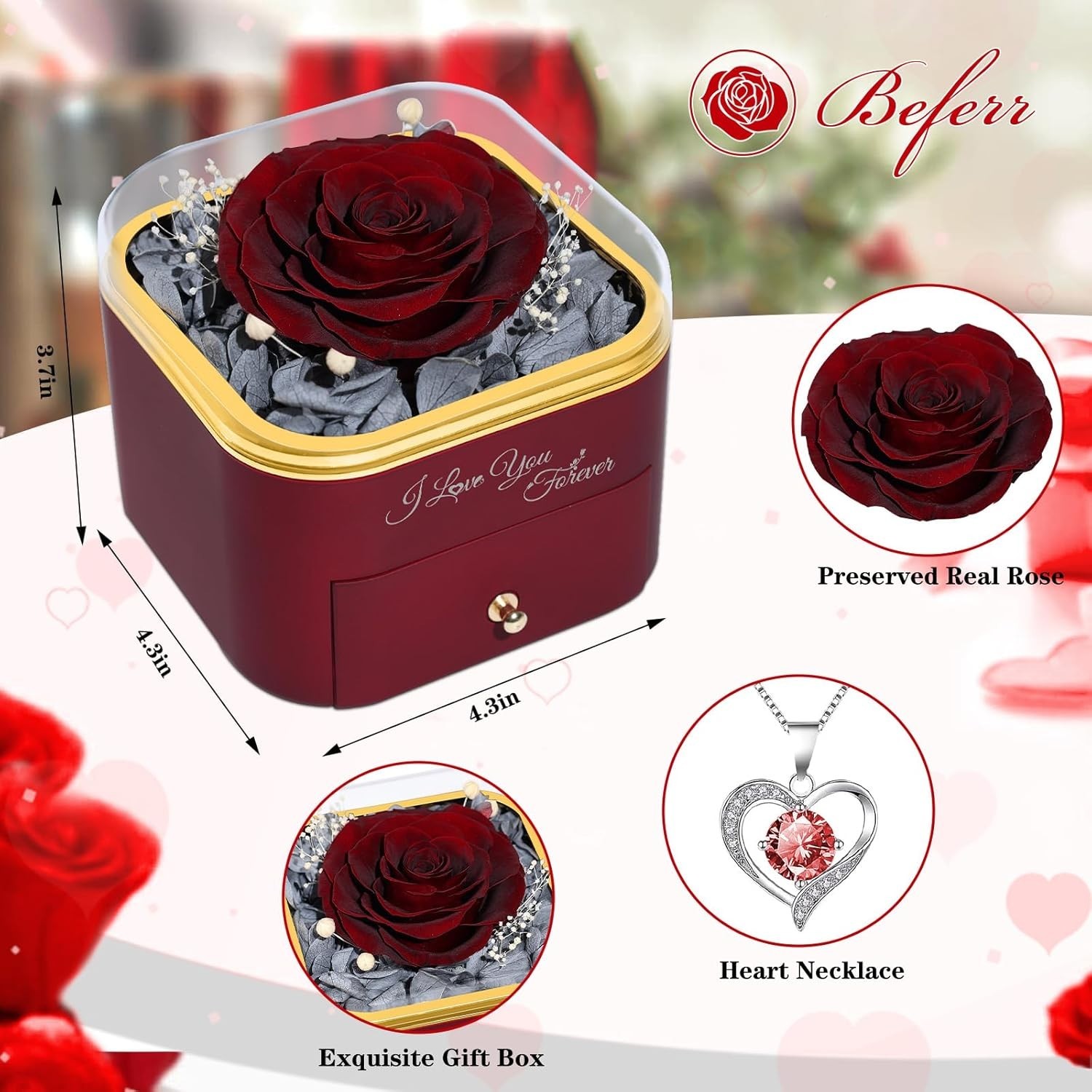 Preserved Real Rose and Heart Pendant Necklace – Unique Gifts for Any Occasion