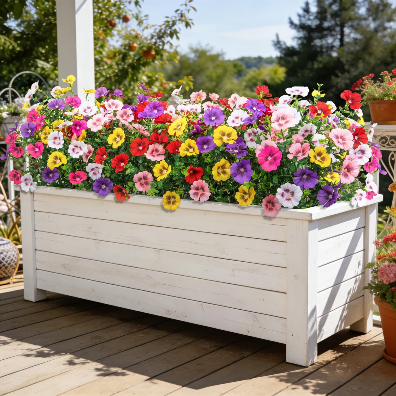 24 Bundles Artificial Flowers for Outdoors, Fake Silk Flowers UV Resistant Fa…