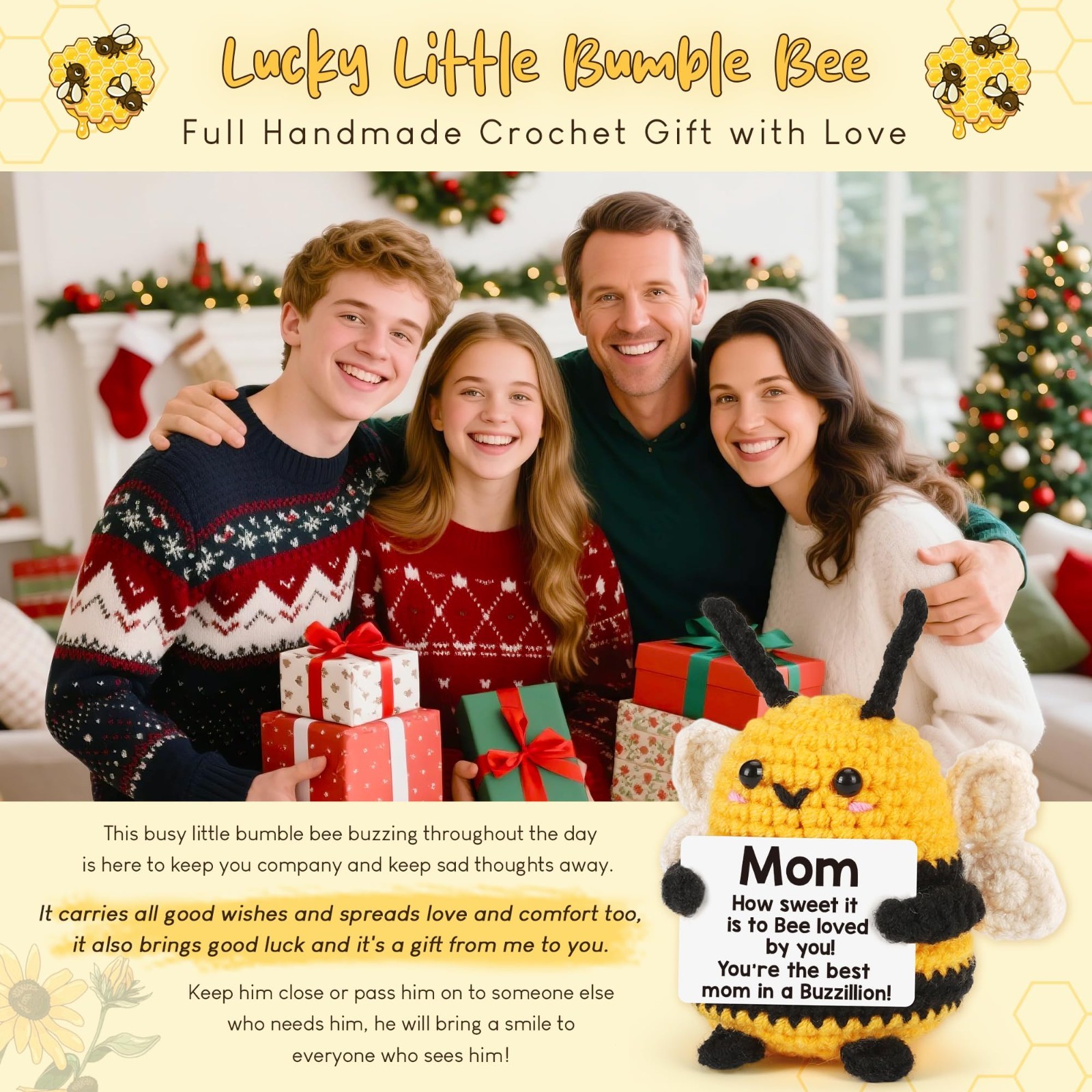 Unique Gifts for Mom – Crochet Bee Positive, Birthday Gift for Women, Handmade P
